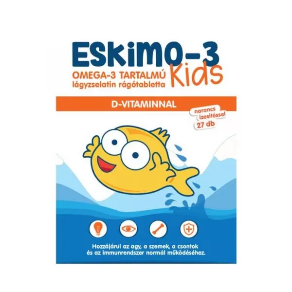 Mikszáth Gyógyszertár - Eskimo 3 kids omega-3 d-vitamin rágótabletta narancs ízben 27x