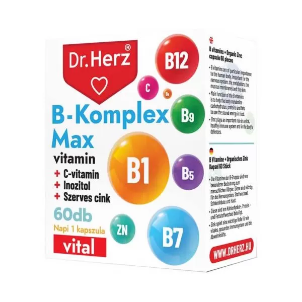 Mikszáth Gyógyszertár - Dr herz b-komplex max+c-vitamin+inozitol+cink kapszula 60x